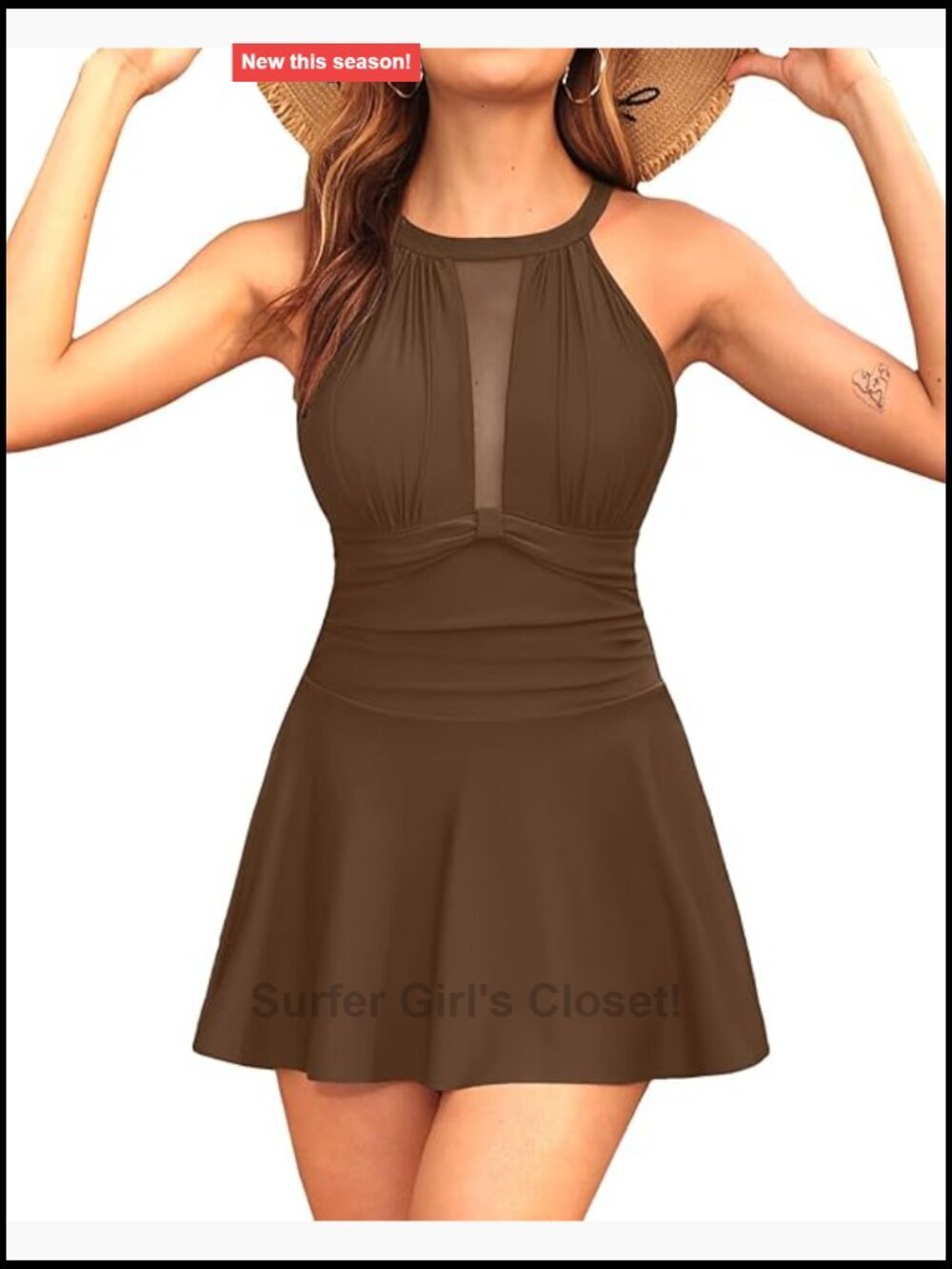 High Neck One Piece Swim Dress with Skirt Tummy Control Modest Bathing Suit